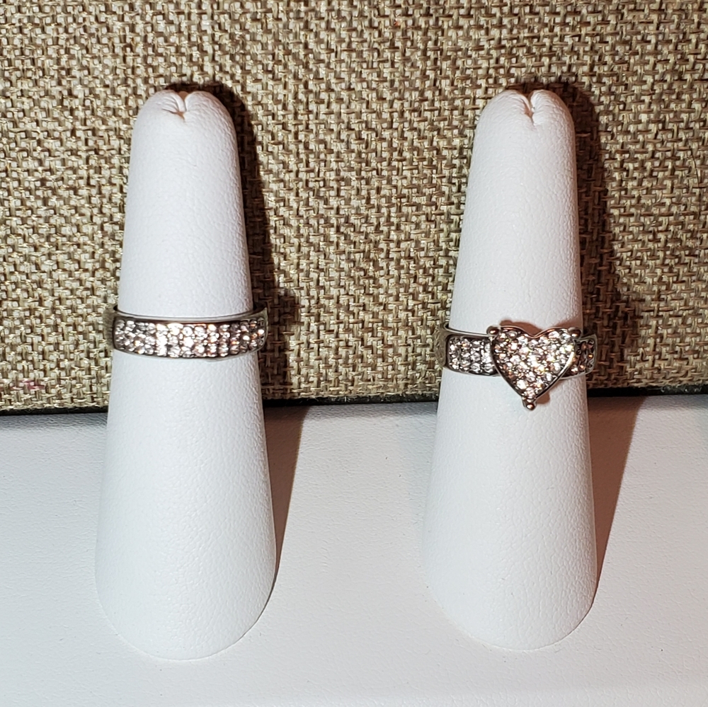 Stackable Silver Rhinestone Heart Trio Ring Set - Picture 16 of 16